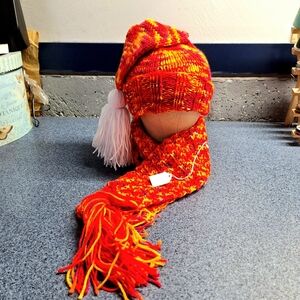 Handmade Crochet "Orange Ombre Hat & Fiesta Scarf" Set, Adult/Teen, NWT❄️
